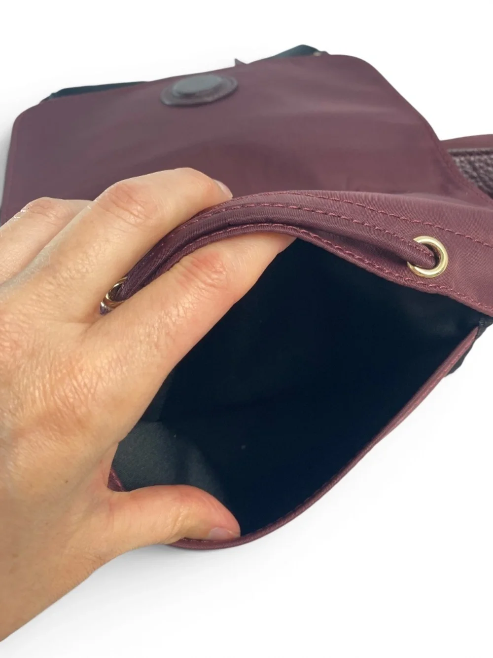 Levenger Burgundy Nylon Leather Backpack Drawstring Lightweight Travel Work Bag